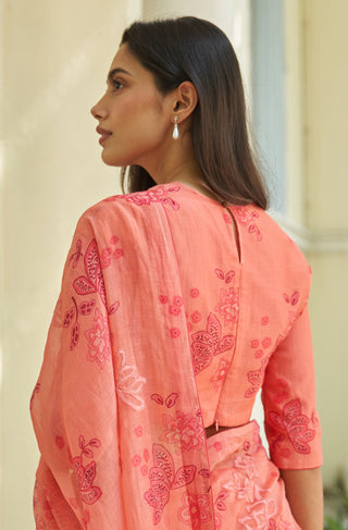 Hibiscus floral applique sari and blouse