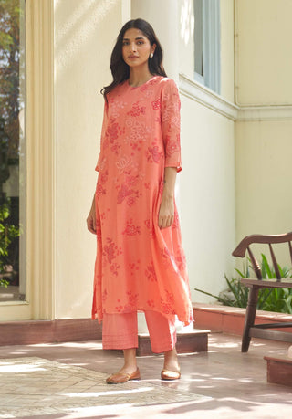 Hibiscus floral embroidered tunic and pants