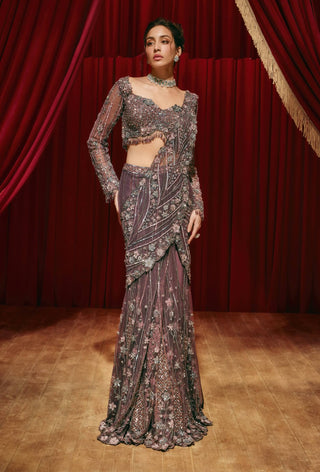 Violet purple drape sari and blouse