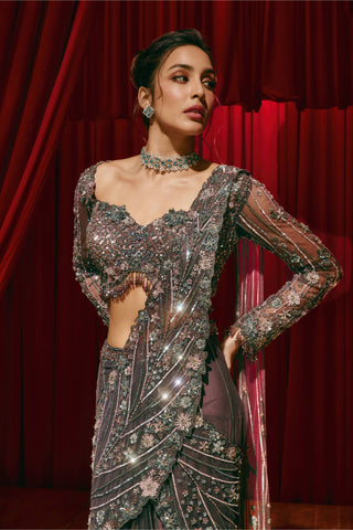 Violet purple drape sari and blouse