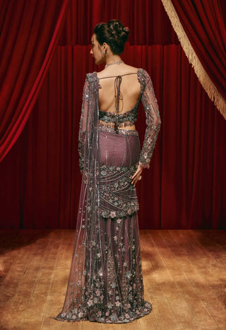 Violet purple drape sari and blouse