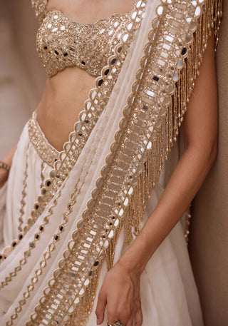 Off white linear lehenga set