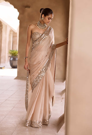 Light beige mirror border sari corset set