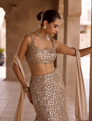 Light beige fishcut lehenga set