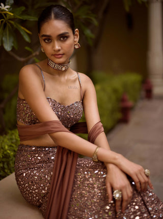 Deep beige fishcut lehenga set