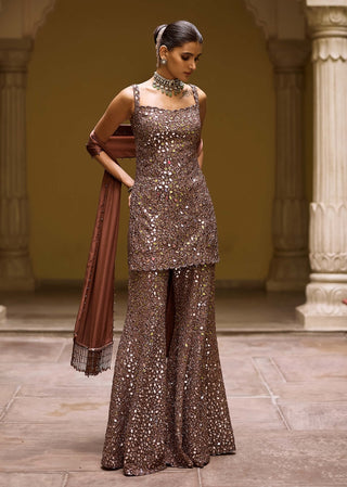 Deep beige kurta sharara set
