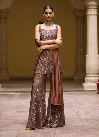 Deep beige kurta sharara set