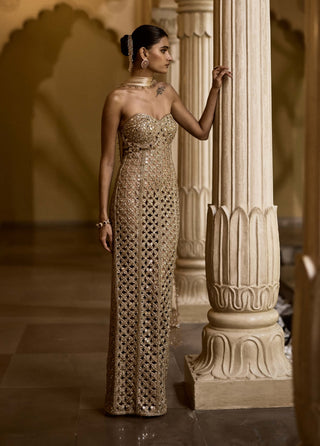 Light beige flower cutwork dress set