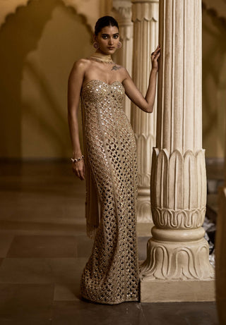 Light beige flower cutwork dress set