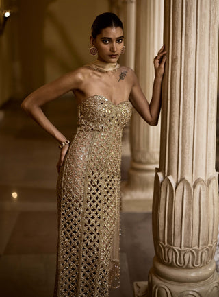 Light beige flower cutwork dress set