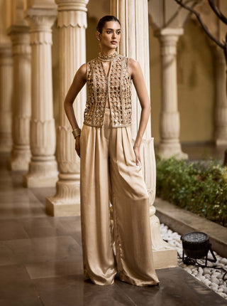 Light beige diamond cutwork jacket set