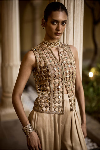 Light beige diamond cutwork jacket set