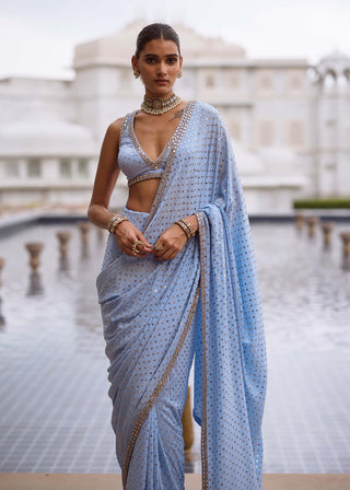 Dew blue sequin sari set