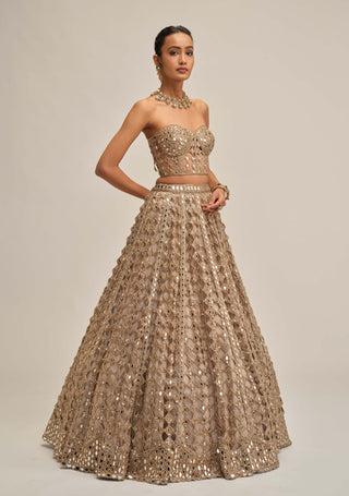 Light beige diamond mirror cutwork lehenga corset set