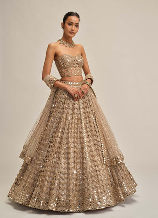 Light beige diamond mirror cutwork lehenga corset set