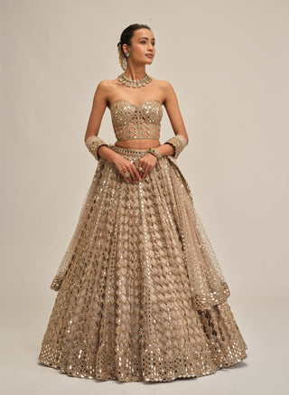 Light beige diamond mirror cutwork lehenga corset set