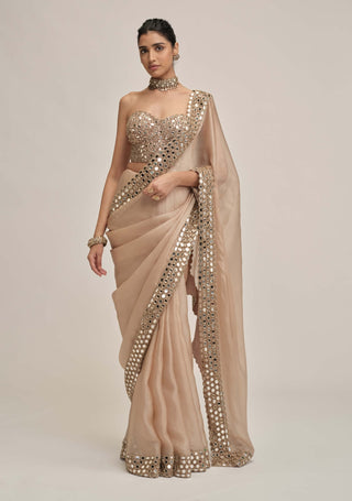 Light beige mirror border sari corset set