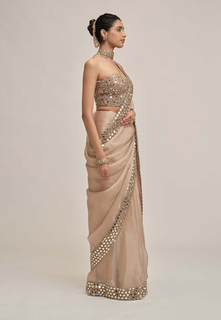 Light beige mirror border sari corset set