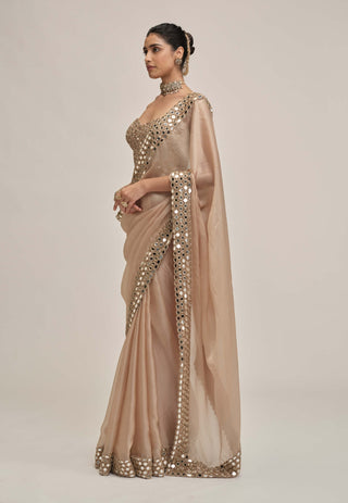 Light beige mirror border sari corset set