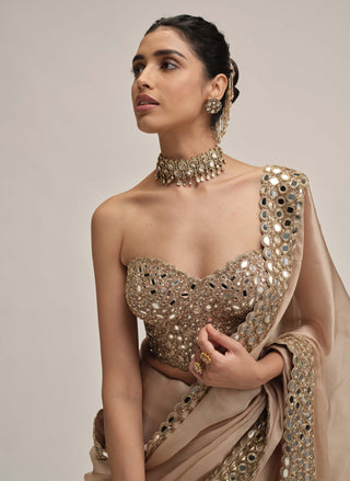 Light beige mirror border sari corset set