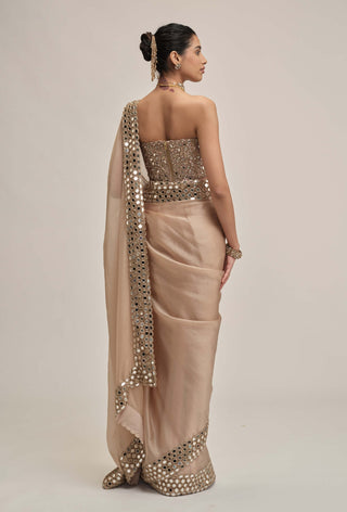 Light beige mirror border sari corset set