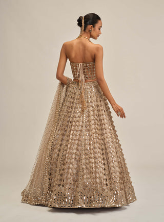 Light beige diamond mirror cutwork lehenga corset set