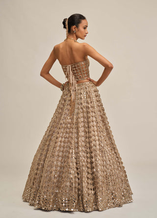 Light beige diamond mirror cutwork lehenga corset set
