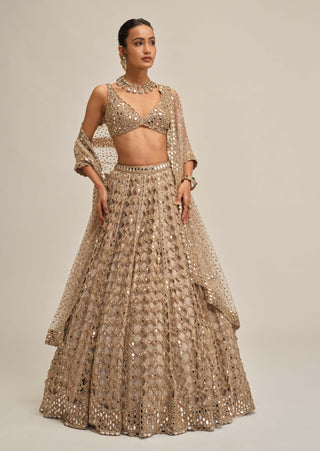Light beige diamond mirror cutwork lehenga set