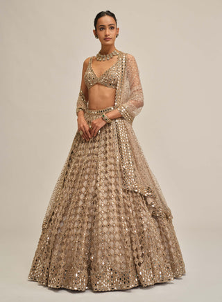 Light beige diamond mirror cutwork lehenga set