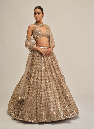 Light beige diamond mirror cutwork lehenga set