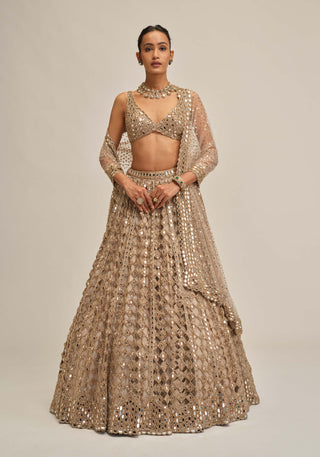 Light beige diamond mirror cutwork lehenga set