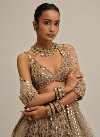 Light beige diamond mirror cutwork lehenga set