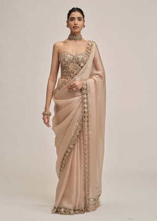 Light beige cutwork border sari corset set