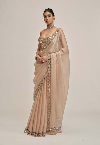Light beige cutwork border sari corset set