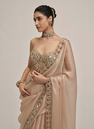 Light beige cutwork border sari corset set