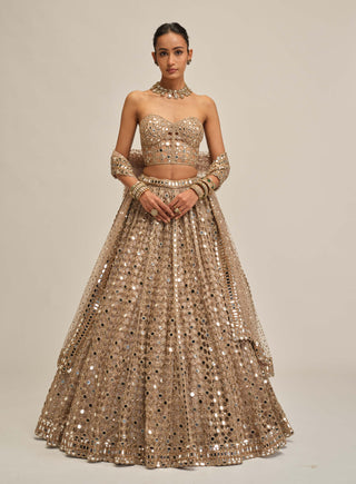 Light beige diamond mirror cutwork lehenga corset set