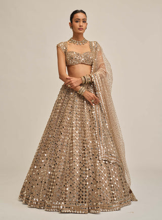 Light beige big mirror cutwork lehenga set