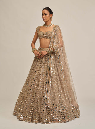Light beige big mirror cutwork lehenga set