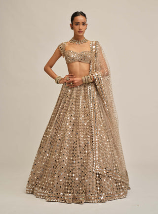 Light beige big mirror cutwork lehenga set