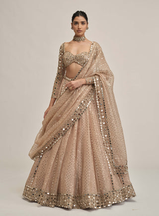 Light beige sequin full-sleeve lehenga set