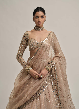 Light beige sequin full-sleeve lehenga set