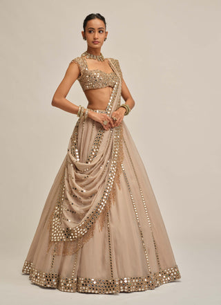 Light beige linear mirror lehenga set