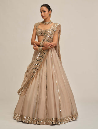 Light beige linear mirror lehenga set