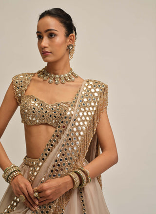 Light beige linear mirror lehenga set
