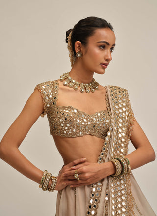 Light beige linear mirror lehenga set