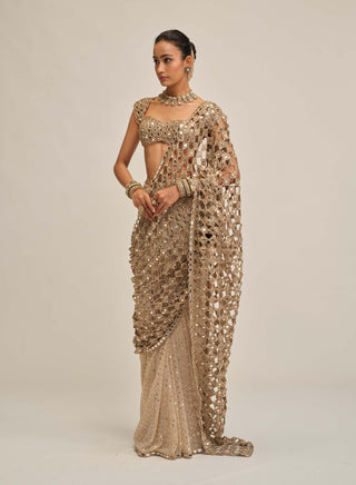 Light beige cutwork pallu sari set