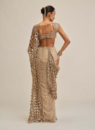 Light beige cutwork pallu sari set