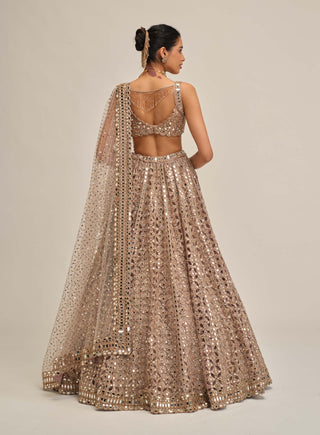 Ash pink circular cutwork lehenga set