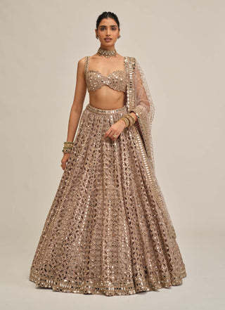 Ash pink circular cutwork lehenga set