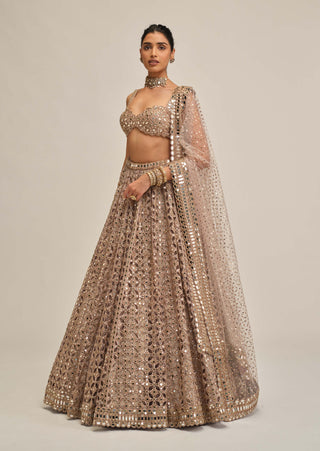 Ash pink circular cutwork lehenga set